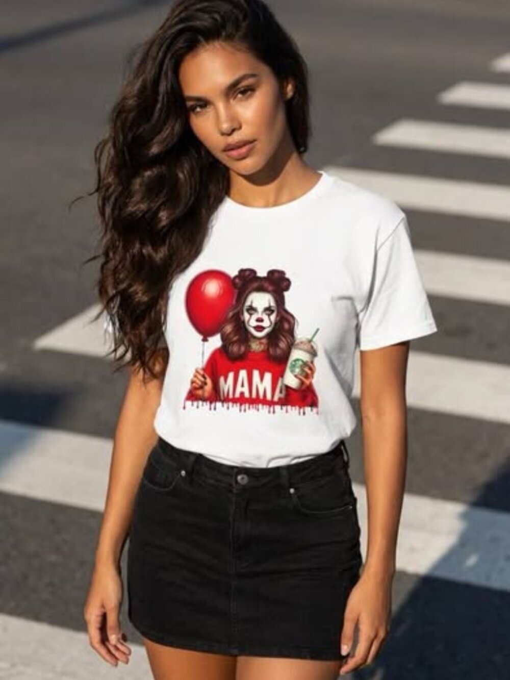 Mama Horror Clown Graphic T-Shirt White Gildan Size M Handmade New